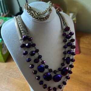 Elegant Purple Beaded Necklace and Bracelet Set
